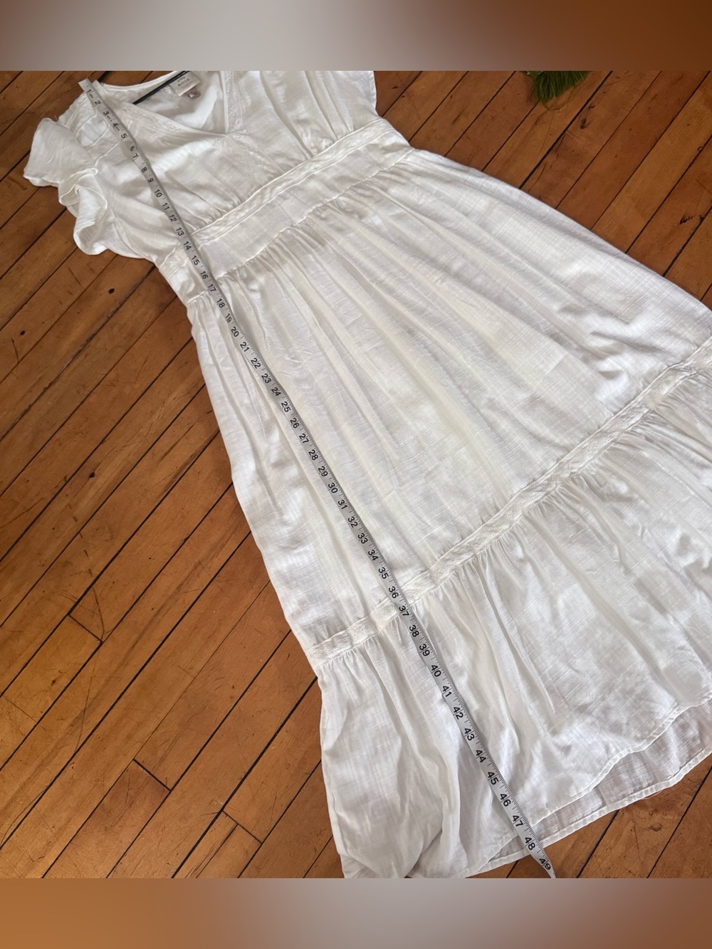 White Boho Dress prarie maxi lace wires v neck short sleeve long size l - Picture 10 of 10